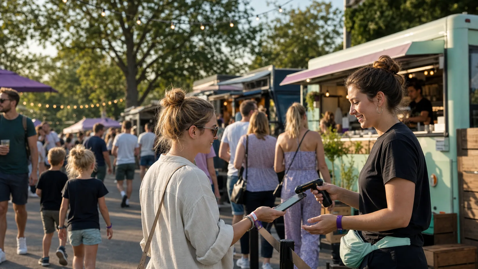 Mobiele ticketcontrole bij een foodtruckfestival