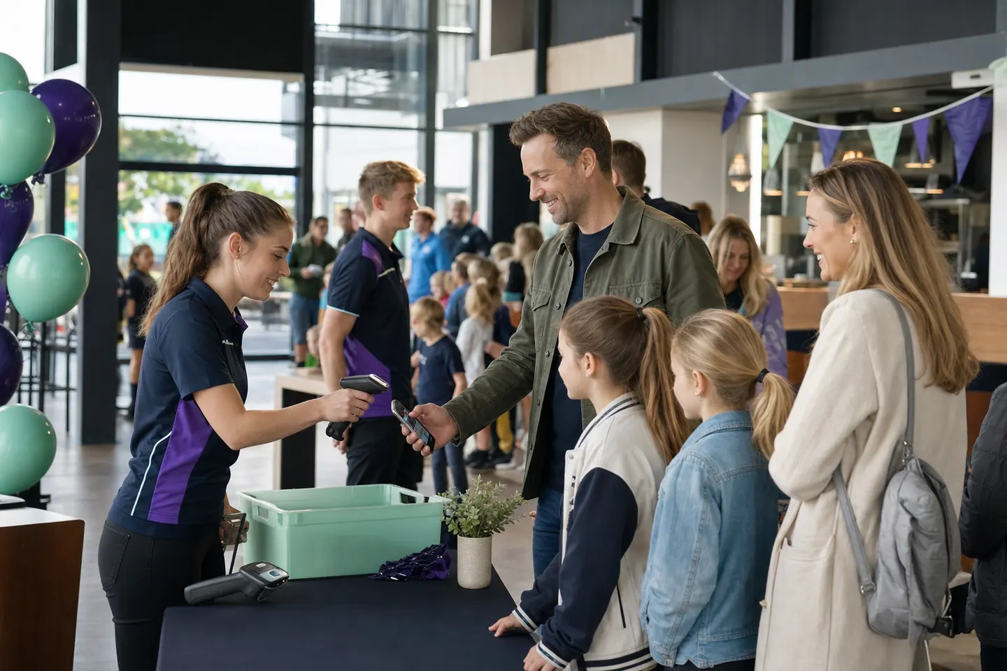 Vrijwilligers scannen tickets bij een verenigingsevenement
